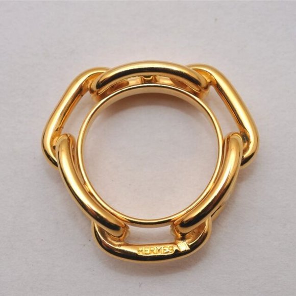 Authentic HERMES Scarf Ring Chaine d'Ancre Chain Design Gold Tone 5 - Picture 8 of 16